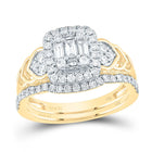 Radiant Elegance: 14kt Yellow Gold Baguette Diamond Bridal Wedding Ring Band Set 3/4 Cttw - Top View
