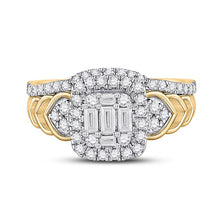 Load image into Gallery viewer, Radiant Elegance: 14kt Yellow Gold Baguette Diamond Bridal Wedding Ring Band Set 3/4 Cttw - Front View