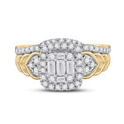 Radiant Elegance: 14kt Yellow Gold Baguette Diamond Bridal Wedding Ring Band Set 3/4 Cttw - Front View
