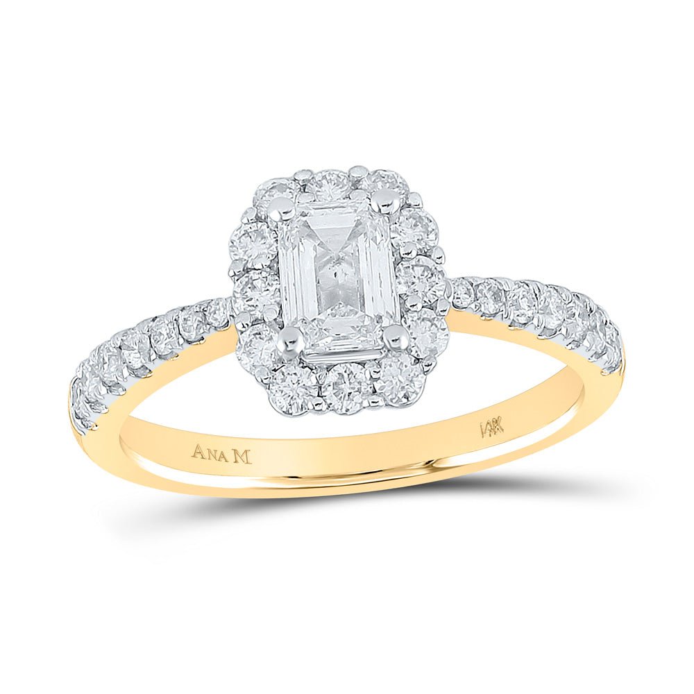 Radiant Elegance: 14kt Yellow Gold Emerald Diamond Halo Bridal Wedding Engagement Ring 1 - 1/4 Cttw - Splendid Jewellery