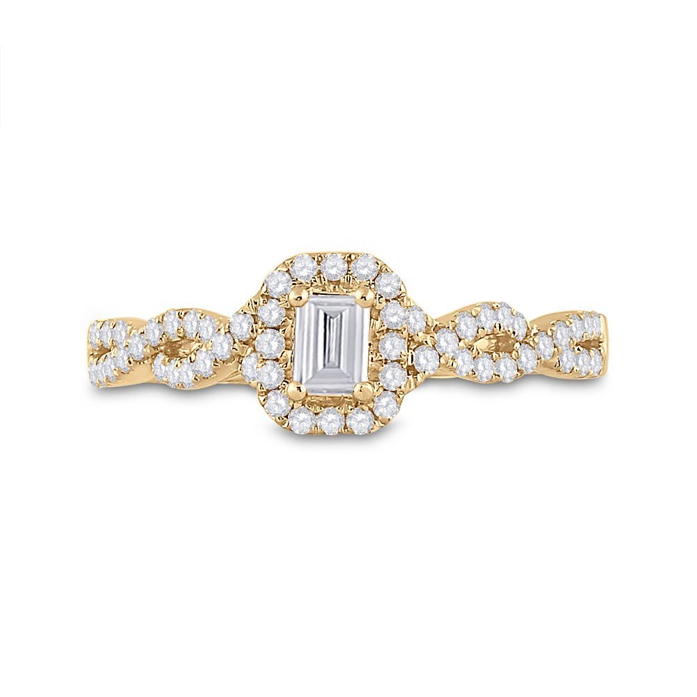 Radiant Elegance: 14kt Yellow Gold Emerald Diamond Halo Bridal Wedding Engagement Ring 5/8 Cttw - Splendid Jewellery