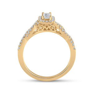 Radiant Elegance: 14kt Yellow Gold Emerald Diamond Halo Bridal Wedding Engagement Ring 5/8 Cttw - Splendid Jewellery