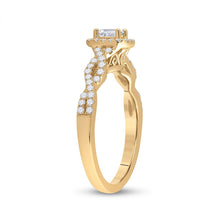 Load image into Gallery viewer, Radiant Elegance: 14kt Yellow Gold Emerald Diamond Halo Bridal Wedding Engagement Ring 5/8 Cttw - Second Side View