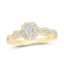 Load image into Gallery viewer, Radiant Elegance: 14kt Yellow Gold Emerald Diamond Halo Bridal Wedding Engagement Ring 5/8 Cttw - Top View