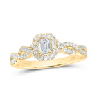 Radiant Elegance: 14kt Yellow Gold Emerald Diamond Halo Bridal Wedding Engagement Ring 5/8 Cttw - Top View