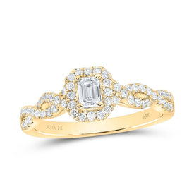 Radiant Elegance: 14kt Yellow Gold Emerald Diamond Halo Bridal Wedding Engagement Ring 5/8 Cttw - Top View