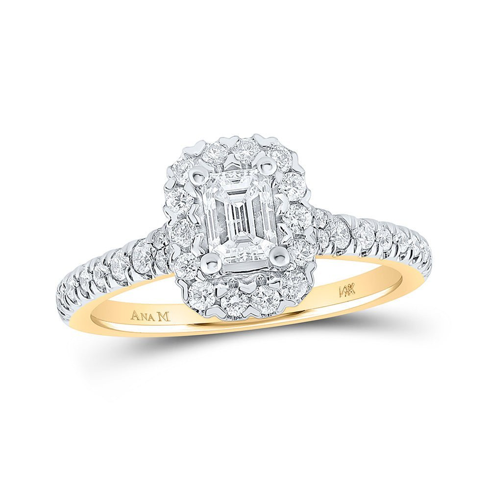 Radiant Elegance: 14kt Yellow Gold Emerald Diamond Halo Bridal Wedding Engagement Ring - Splendid Jewellery