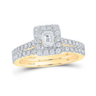 Radiant Elegance: 14kt Yellow Gold Emerald Diamond Halo Bridal Wedding Ring Band Set 1 Cttw - Splendid Jewellery