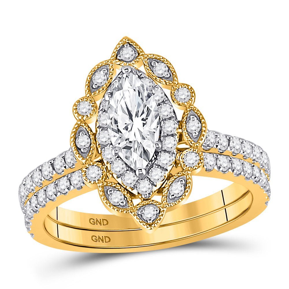Radiant Elegance: 14kt Yellow Gold Marquise Diamond Bridal Wedding Ring Band Set - Splendid Jewellery