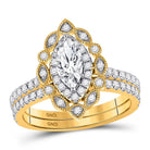 Radiant Elegance: 14kt Yellow Gold Marquise Diamond Bridal Wedding Ring Band Set - Splendid Jewellery