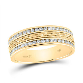 Radiant Elegance: 14kt Yellow Gold Mens Round Diamond Wedding Band Ring 1/2 Cttw - Top View