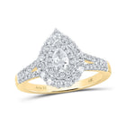 Radiant Elegance: 14kt Yellow Gold Pear Diamond Halo Bridal Wedding Engagement Ring - Splendid Jewellery