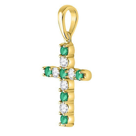 Radiant Emerald Cross Pendant | 10kt Yellow Gold Womens Round Lab - Created Emerald Cross Pendant 1/3 Cttw - Splendid Jewellery