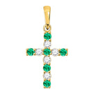 Radiant Emerald Cross Pendant | 10kt Yellow Gold Womens Round Lab - Created Emerald Cross Pendant 1/3 Cttw - Splendid Jewellery