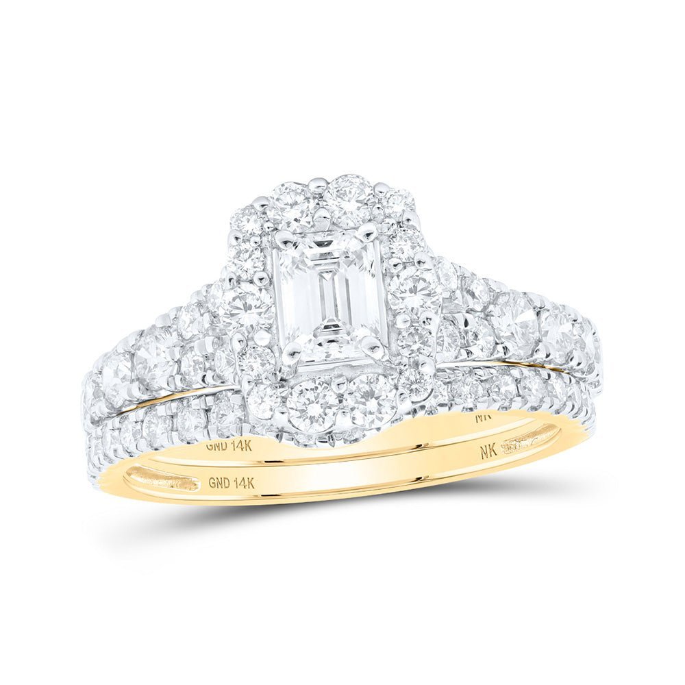 Radiant Emerald Diamond Halo Bridal Wedding Ring Band Set in 14kt Yellow Gold - Splendid Jewellery