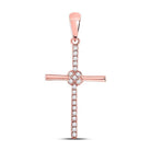 Radiant Faith: 10kt Rose Gold Womens Round Diamond Cross Pendant 1/12 Cttw - Splendid Jewellery