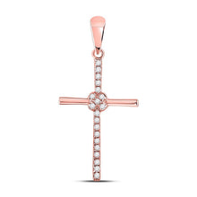 Load image into Gallery viewer, Radiant Faith: 10kt Rose Gold Womens Round Diamond Cross Pendant 1/12 Cttw - Splendid Jewellery