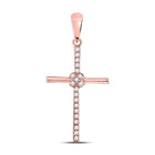 Radiant Faith: 10kt Rose Gold Womens Round Diamond Cross Pendant 1/12 Cttw - Splendid Jewellery