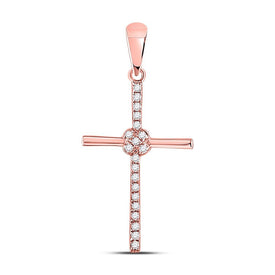 Radiant Faith: 10kt Rose Gold Womens Round Diamond Cross Pendant 1/12 Cttw - Splendid Jewellery