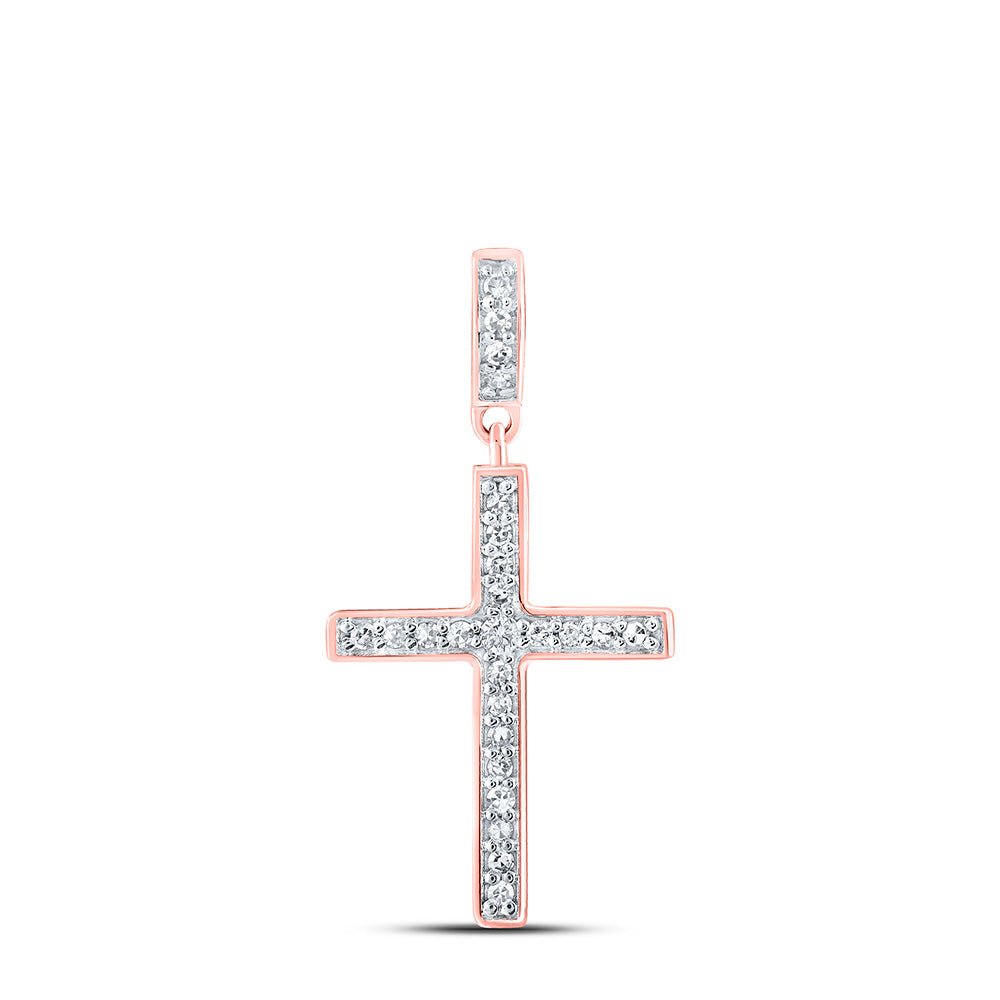 Radiant Faith: 10kt Rose Gold Womens Round Diamond Cross Pendant 1/5 Cttw - Splendid Jewellery