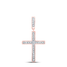 Load image into Gallery viewer, Radiant Faith: 10kt Rose Gold Womens Round Diamond Cross Pendant 1/5 Cttw - Splendid Jewellery