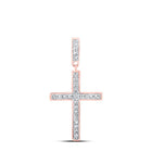 Radiant Faith: 10kt Rose Gold Womens Round Diamond Cross Pendant 1/5 Cttw - Splendid Jewellery