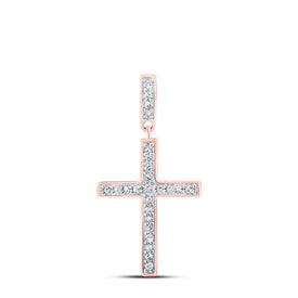 Radiant Faith: 10kt Rose Gold Womens Round Diamond Cross Pendant 1/5 Cttw - Splendid Jewellery
