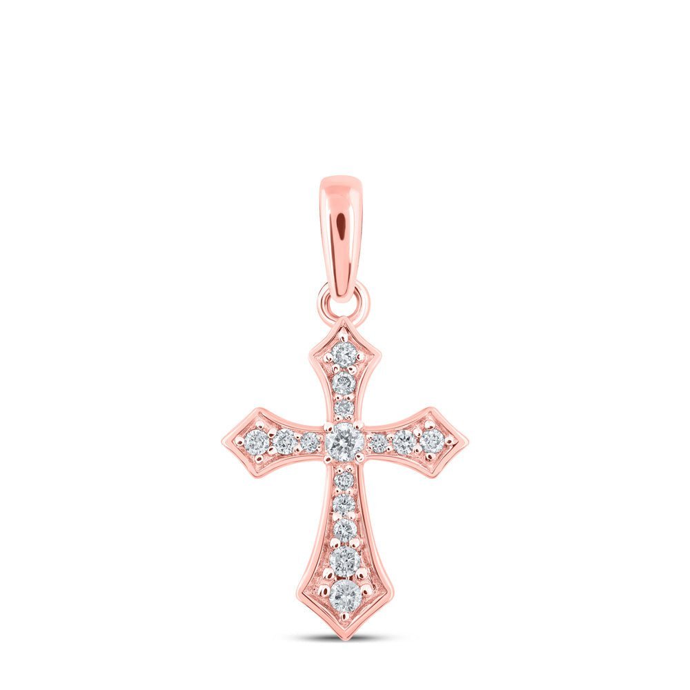 Radiant Faith: 10kt Rose Gold Womens Round Diamond Cross Pendant 1/8 Cttw - Splendid Jewellery