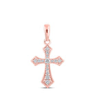 Radiant Faith: 10kt Rose Gold Womens Round Diamond Cross Pendant 1/8 Cttw - Splendid Jewellery
