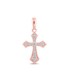 Radiant Faith: 10kt Rose Gold Womens Round Diamond Cross Pendant 1/8 Cttw - Splendid Jewellery