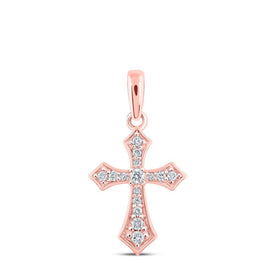 Radiant Faith: 10kt Rose Gold Womens Round Diamond Cross Pendant 1/8 Cttw - Splendid Jewellery