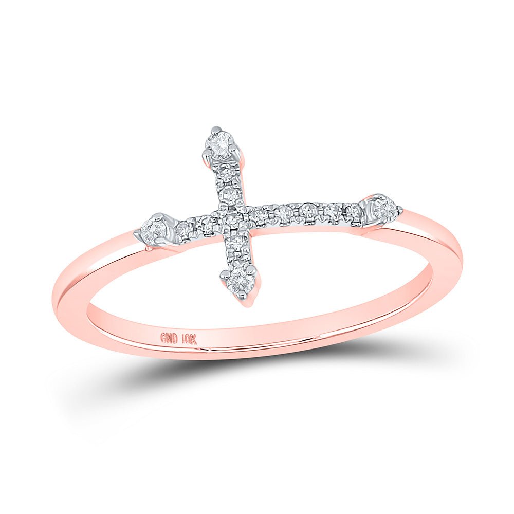 Radiant Faith: 10kt Rose Gold Womens Round Diamond Cross Ring 1/10 Cttw - Splendid Jewellery