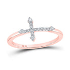 Radiant Faith: 10kt Rose Gold Womens Round Diamond Cross Ring 1/10 Cttw - Splendid Jewellery