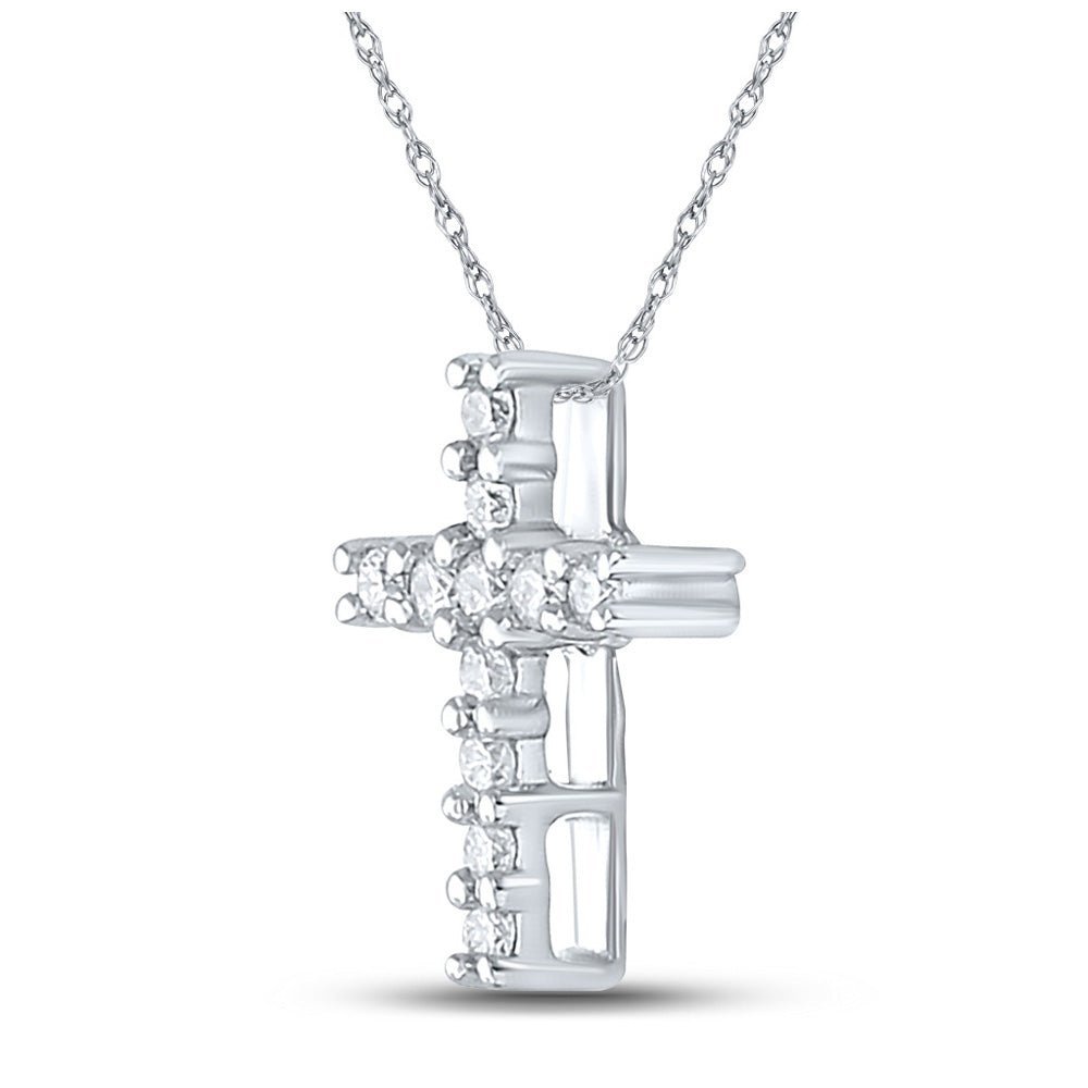 Radiant Faith: 10kt White Gold Womens Round Diamond Cross Pendant 1/10 Cttw - Splendid Jewellery