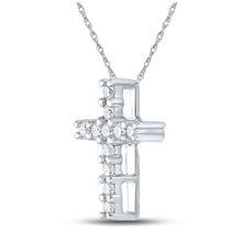 Load image into Gallery viewer, Radiant Faith: 10kt White Gold Womens Round Diamond Cross Pendant 1/10 Cttw - Splendid Jewellery