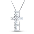 Radiant Faith: 10kt White Gold Womens Round Diamond Cross Pendant 1/10 Cttw - Splendid Jewellery