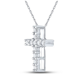 Radiant Faith: 10kt White Gold Womens Round Diamond Cross Pendant 1/10 Cttw - Splendid Jewellery