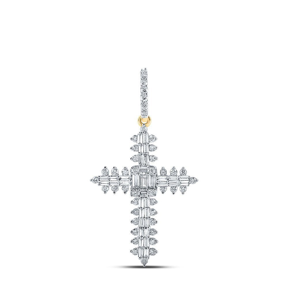 Radiant Faith: 10kt Yellow Gold Baguette Diamond Cross Pendant - Splendid Jewellery