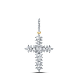 Radiant Faith: 10kt Yellow Gold Baguette Diamond Cross Pendant - Splendid Jewellery