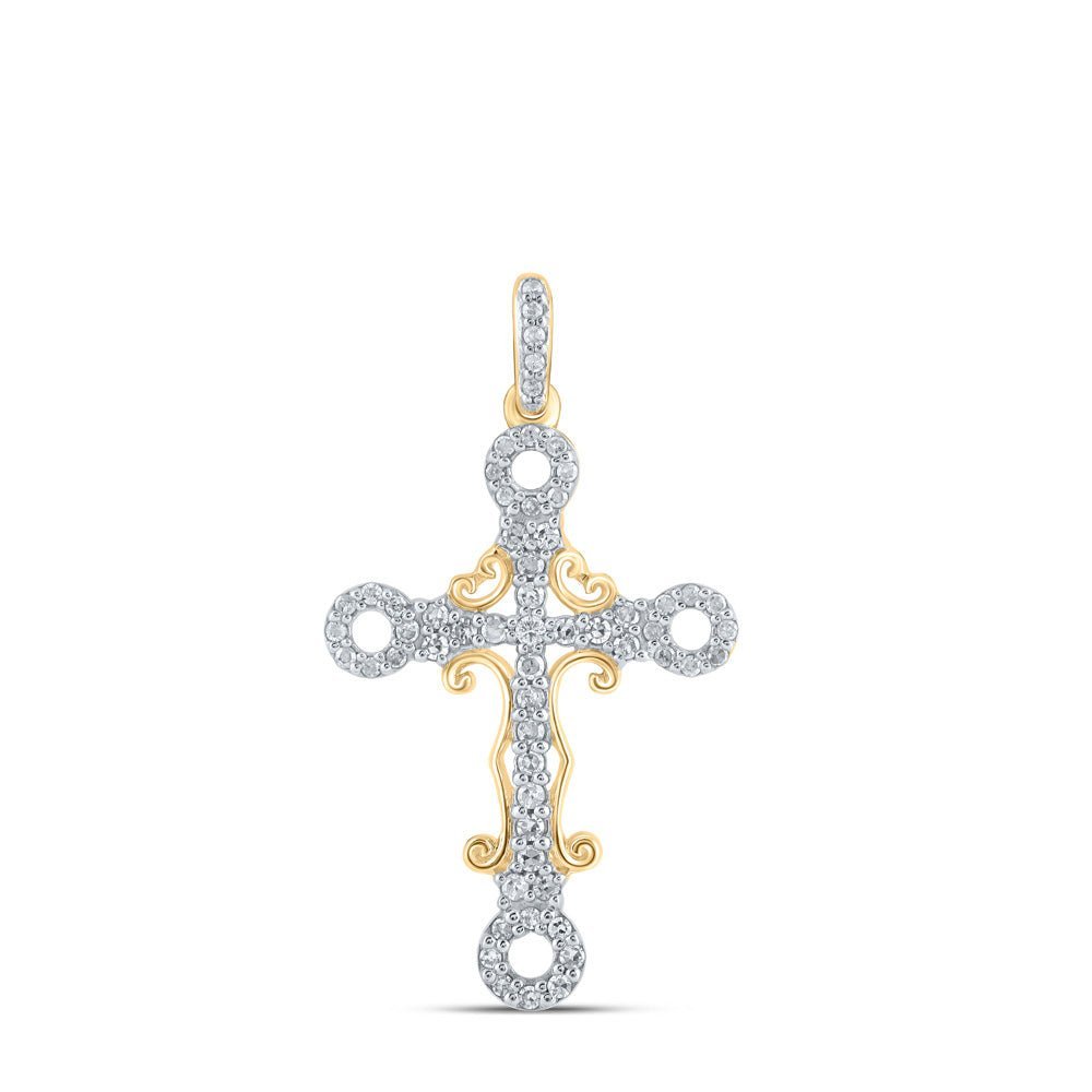 Radiant Faith: 10kt Yellow Gold Womens Round Diamond Cross Pendant 1/4 Cttw - Splendid Jewellery