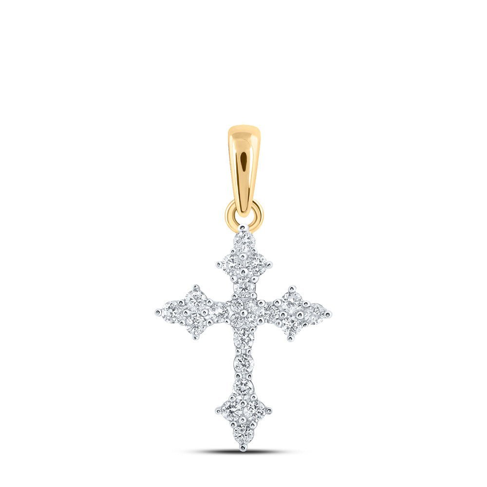 Radiant Faith: 10kt Yellow Gold Womens Round Diamond Cross Pendant 1/4 Cttw - Splendid Jewellery