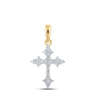 Radiant Faith: 10kt Yellow Gold Womens Round Diamond Cross Pendant 1/4 Cttw - Splendid Jewellery