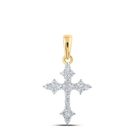 Radiant Faith: 10kt Yellow Gold Womens Round Diamond Cross Pendant 1/4 Cttw - Splendid Jewellery