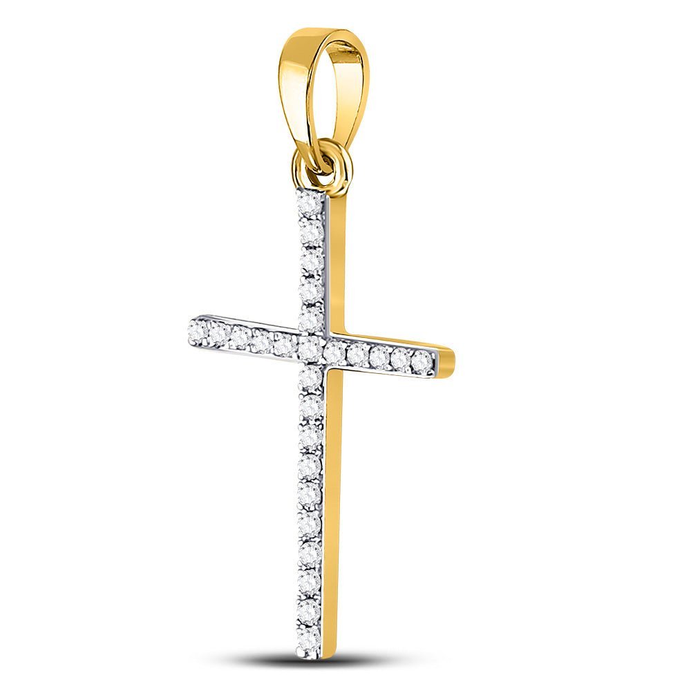 Radiant Faith: 10kt Yellow Gold Women's Round Diamond Cross Pendant 1/6 Cttw - Splendid Jewellery