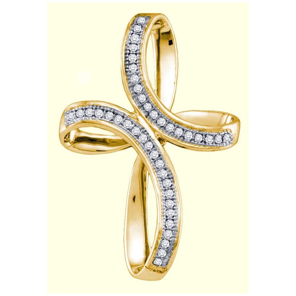 Radiant Faith: 10kt Yellow Gold Womens Round Diamond Cross Pendant 1/8 Cttw - Splendid Jewellery