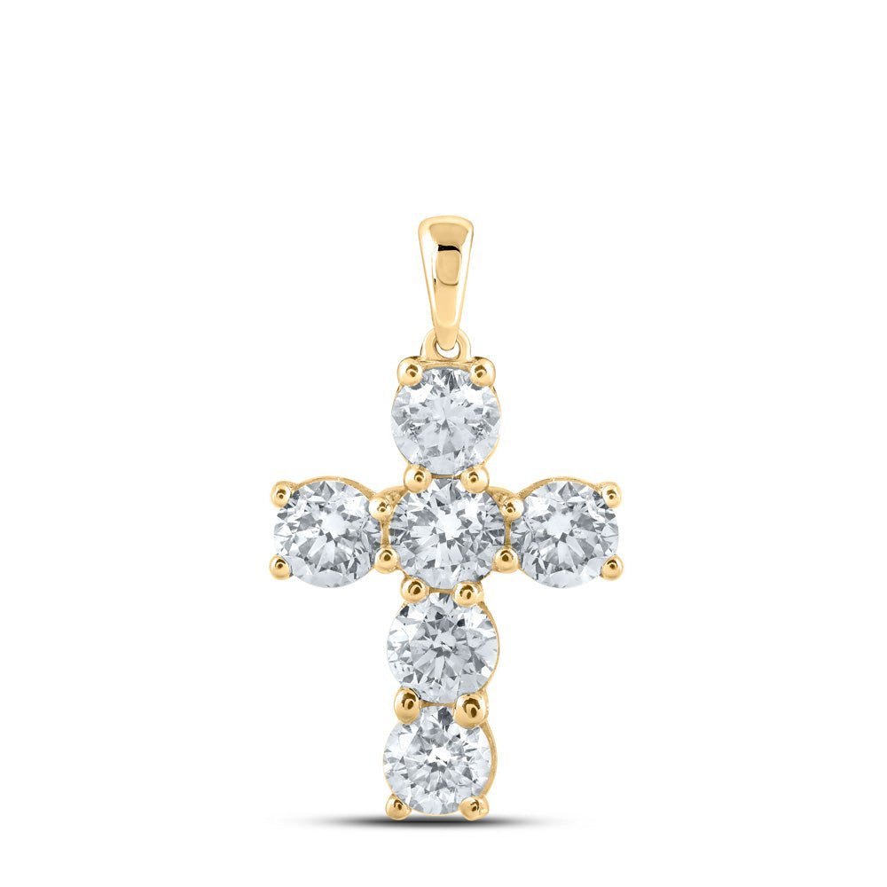 Radiant Faith: 10kt Yellow Gold Womens Round Diamond Cross Pendant - Splendid Jewellery