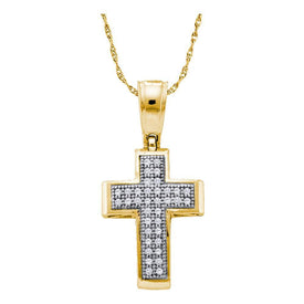 Radiant Faith: 10kt Yellow Gold Womens Round Diamond Cross Pendant - Splendid Jewellery