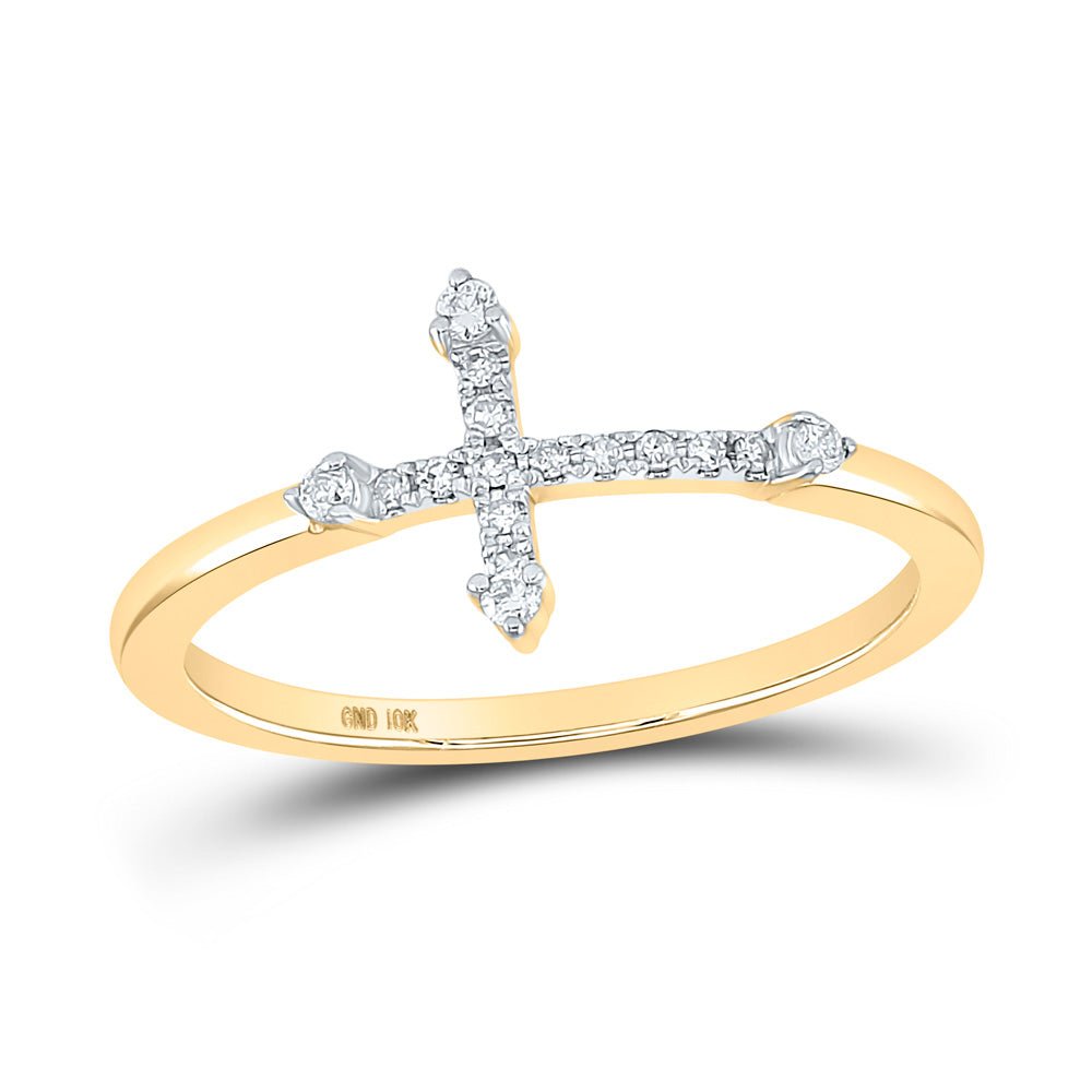 Radiant Faith: 10kt Yellow Gold Womens Round Diamond Cross Ring - Splendid Jewellery