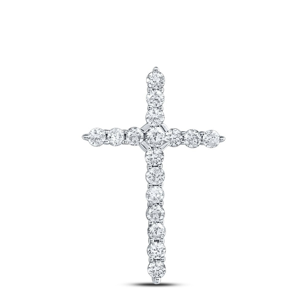 Radiant Faith: 14kt White Gold Womens Round Diamond Roman Cross Pendant 1/2 Cttw - Splendid Jewellery