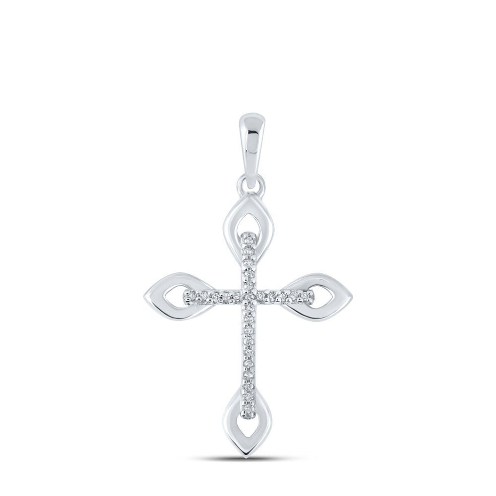 Radiant Faith Diamond Cross Pendant - 10kt White Gold Womens Round Diamond Cross Pendant 1/20 Cttw - Splendid Jewellery